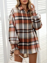 LUNE Women Front Button Long Sleeve Plaid Casual Blouse, Everyday Wear